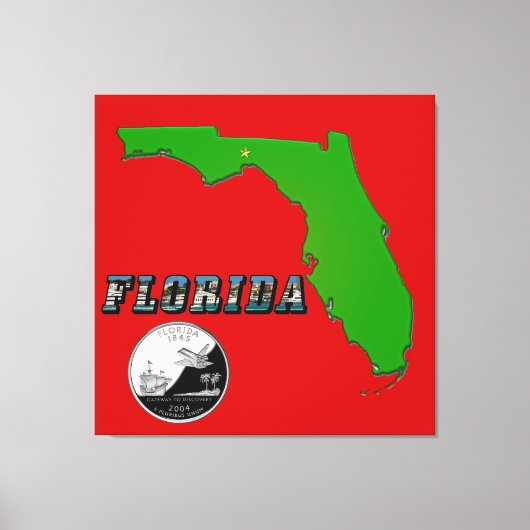 Florida Map, tekst, State Faux Quarter Canvas afdr Afdruk (Voorkant)