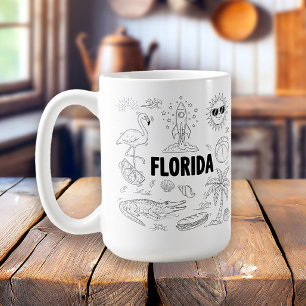 Florida met de hand getekende lijnkunstsymbolen koffiemok