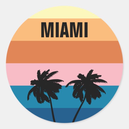 Florida Miami Sunset Palm Trevel Ronde Sticker (Voorkant)