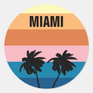 Florida Miami  Sunset Palm Trevel Ronde Sticker
