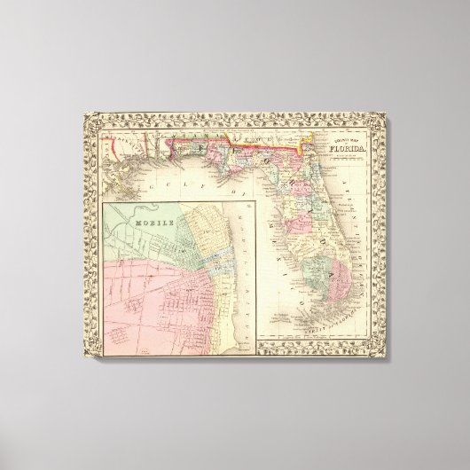 Florida, Mobile Map van Mitchell Canvas Afdruk (Voorkant)