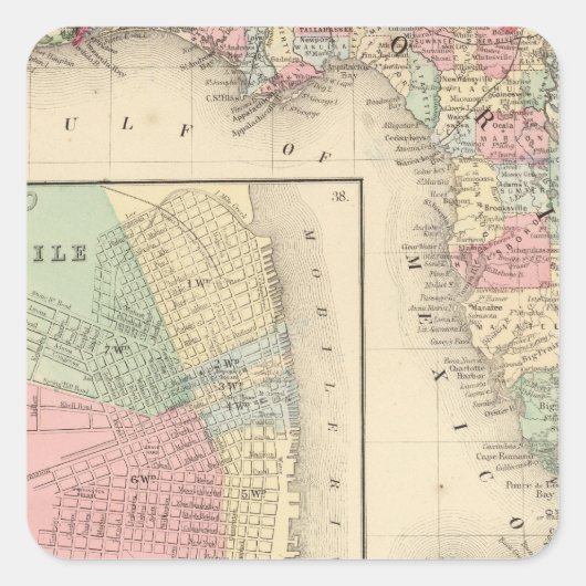 Florida, Mobile Map van Mitchell Vierkante Sticker (Voorkant)