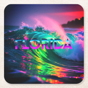 Florida – Neon Golfbewegingen Vierkante Kartonnen Onderzetter