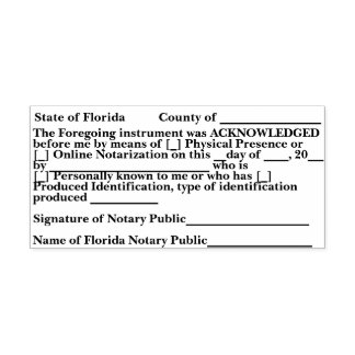 Florida Notary Acknowledgment Self Inking Stamp Zelfinktende Stempel