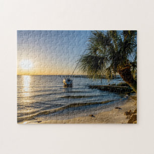 Florida Overhellende Palmboom Zonsondergang Legpuz Legpuzzel