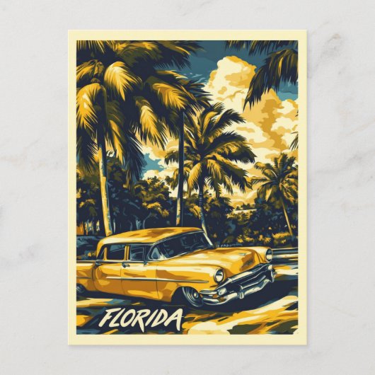  Florida Palm Tree Retro Auto Reizen Briefkaart (Voorkant)