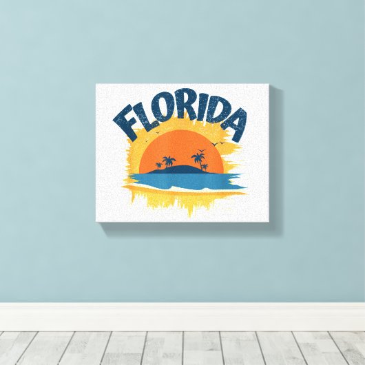  Florida Retro T-shirt Design Zonneschijn Canvas Afdruk (Insitu (Houten vloer))