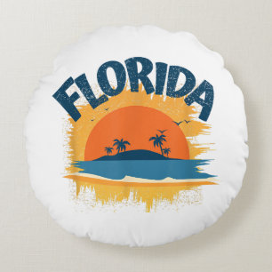 Florida Retro T-shirt Design Zonneschijn Rond Kussen