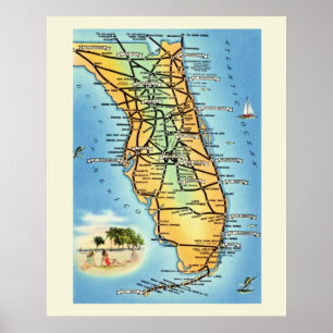  Florida Road Map Poster Print