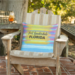 Florida Roze Blauwe Aquarel Zonsondergang Naam Any Buitenkussen