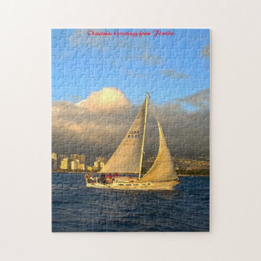 Florida Sail Boat.Kerstgroet Legpuzzel (Verticaal)