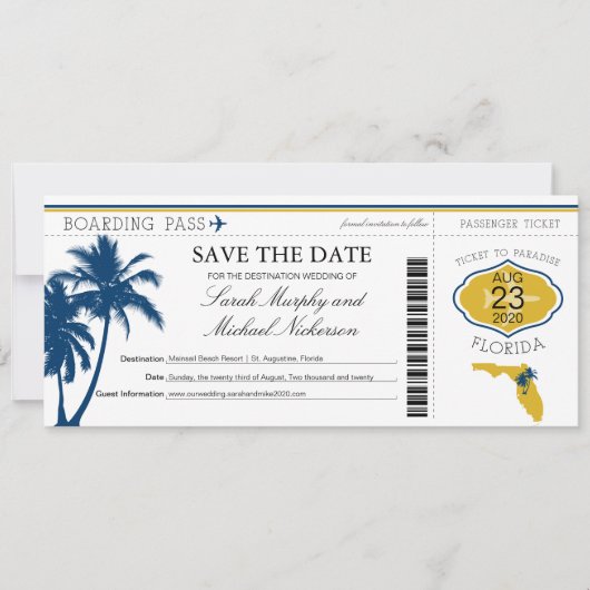 Florida Save the Date Boarding Pass (Voorkant)