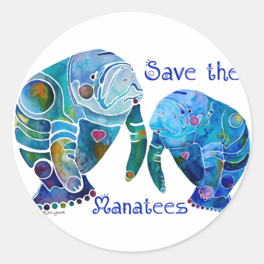 Florida Save the Manatees in Vivid Blues Ronde Sticker (Voorkant)