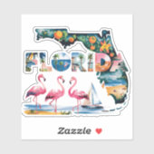 Florida Staat Kaart Tropisch Roze Flamingo's  Sticker (Vel)