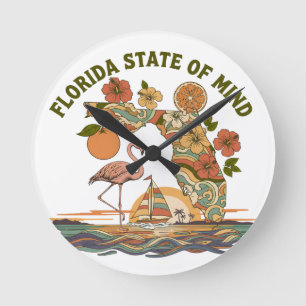 Florida Staat van Geest Retro Flamingo Zeilboot Ca Ronde Klok
