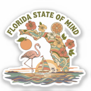 Florida Staat van Geest Retro Flamingo Zeilboot Ca Sticker