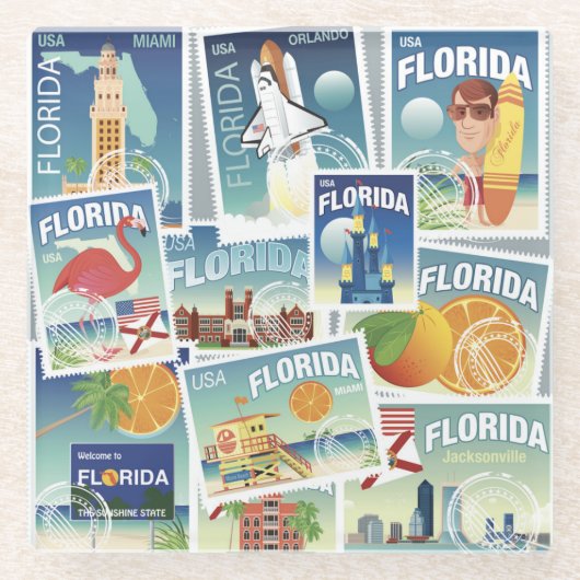 Florida Stamps Glazen Onderzetter (Voorkant)