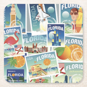 Florida Stamps Vierkante Kartonnen Onderzetter