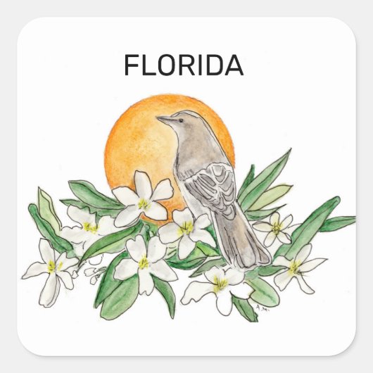 Florida State Bird and Flower Vierkante Sticker (Voorkant)