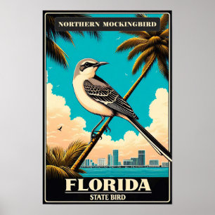 Florida State Bird - Noordelijke Mockingbird Vinta Poster