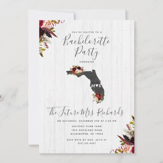 Florida State Floral Bachelorette Party Invitation (Devant)