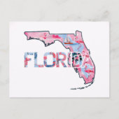 Florida State Kaart Omtrek Vorm Roze Flamingo's (Voorkant)