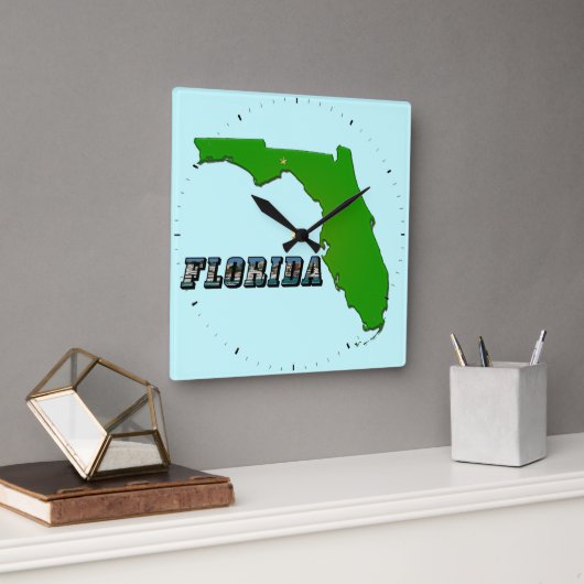 Florida State Map en Text Vierkante Klok (Kantoor)