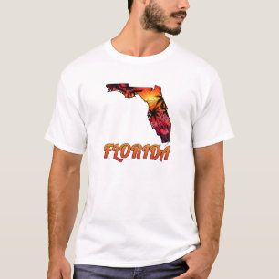Florida State Outline Palm Trees Tattoo Style T-shirt