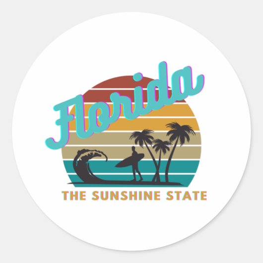 Florida State Retro Zonsondergang Ronde Sticker (Voorkant)