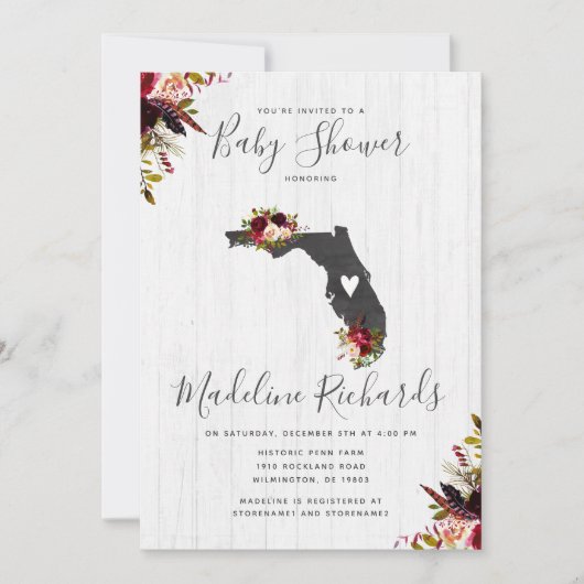 Florida State Rustic Baby shower Invitation (Devant)