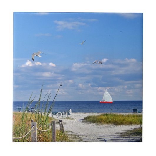 Florida strand met Sailboot Tile Tegeltje (Voorkant)