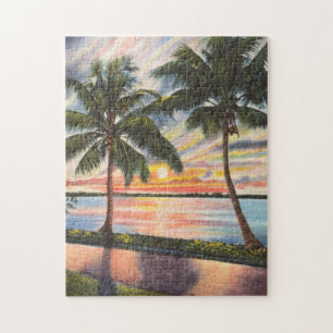 Florida Sunset met palmbomen kleurrijk Legpuzzel
