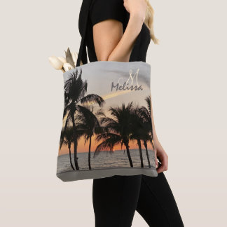 Florida Sunset Palm Tree Monogram Naam Draagtas