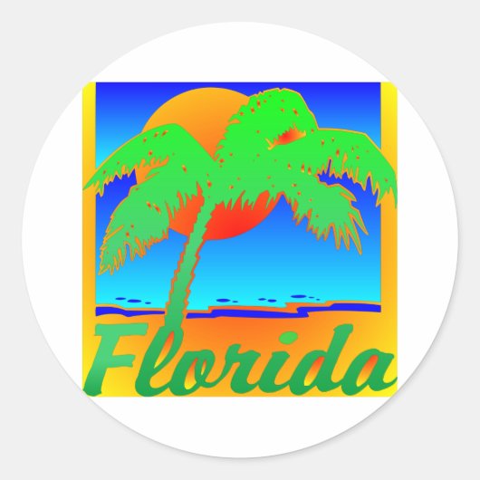 Florida Sunset Palm Tree Ronde Sticker (Voorkant)