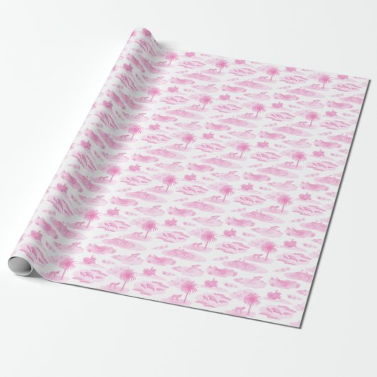 Florida Toile (Roze) Cadeaupapier (Uitgerold)