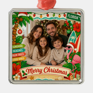 Florida Tropisch Kerstmis Familie Foto Metalen Ornament
