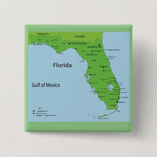 FLORIDA USA KAART VIERKANTE BUTTON 5,1 CM (Voorkant)
