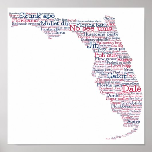 Florida USA Slang Word Art Map Poster (Devant)