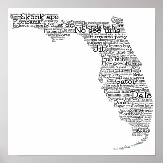 Florida USA Slang Word Art Map Poster (Devant)