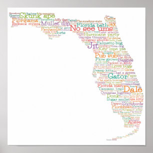 Florida USA Slang Word Art Map Poster