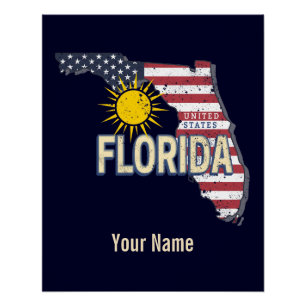 Florida Verenigde Staten Retro Kaart Verenigde St Perfect Poster