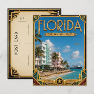 Florida Vintage Art Deco Gouden Tijdperk Briefkaart