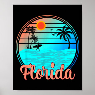 Florida Vintage Palmboom Zonsondergang Trocal Surf Poster