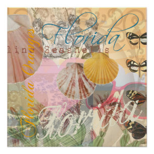 Florida Vintage Travel Beach Seashell Shell Art Perfect Poster