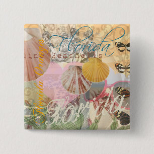 Florida Vintage Travel Beach Seashell Shell Art Vierkante Button 5,1 Cm