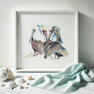 Florida Waterverven Pelican Art Poster