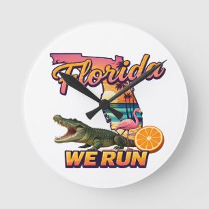Florida We Run Zonsondergang Alligator Flamingo Sp Ronde Klok