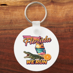Florida We Run Zonsondergang Alligator Flamingo Sp Sleutelhanger