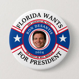 Florida wil DeSantis voor President Ronde Button 7,6 Cm