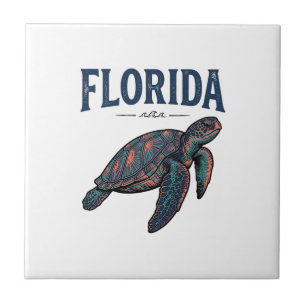 Florida Zeeschildpad Vintage Gravure Grafisch_1 Tegeltje